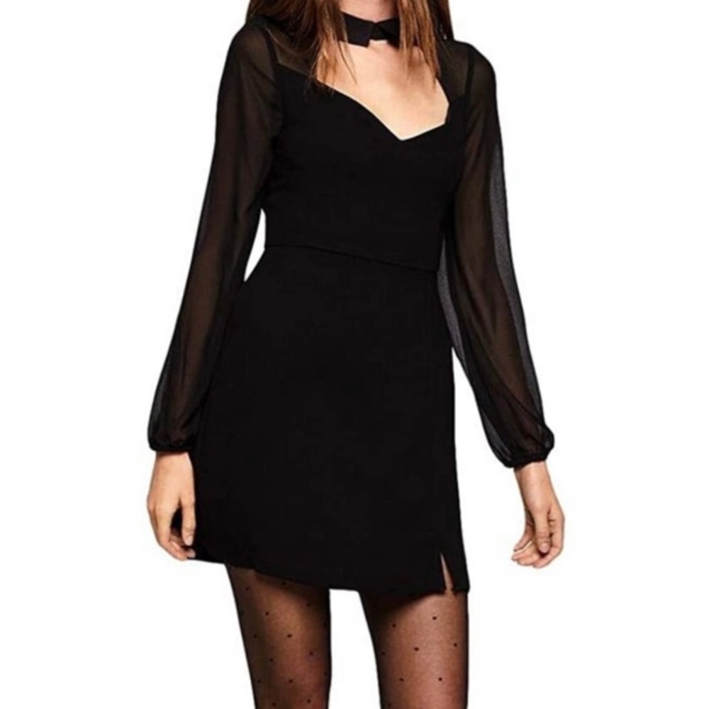 BCBG Generation Black Collared Blouson Sleeve Dress